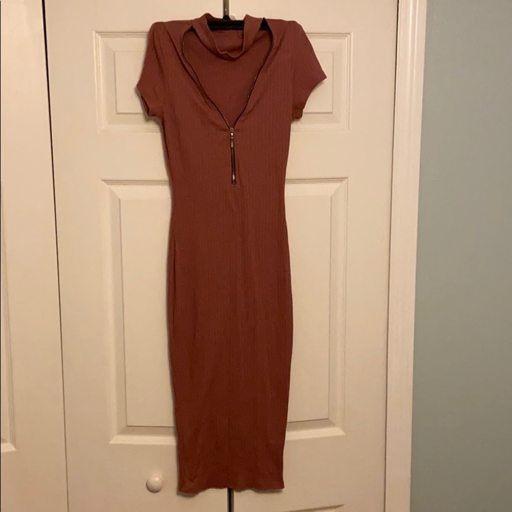 Blush fitted midi dress